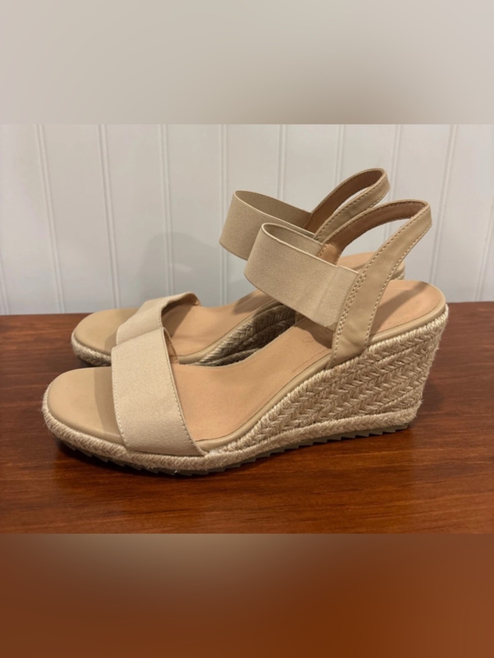 Beige Espadrille Wedge Sandals - Size 8